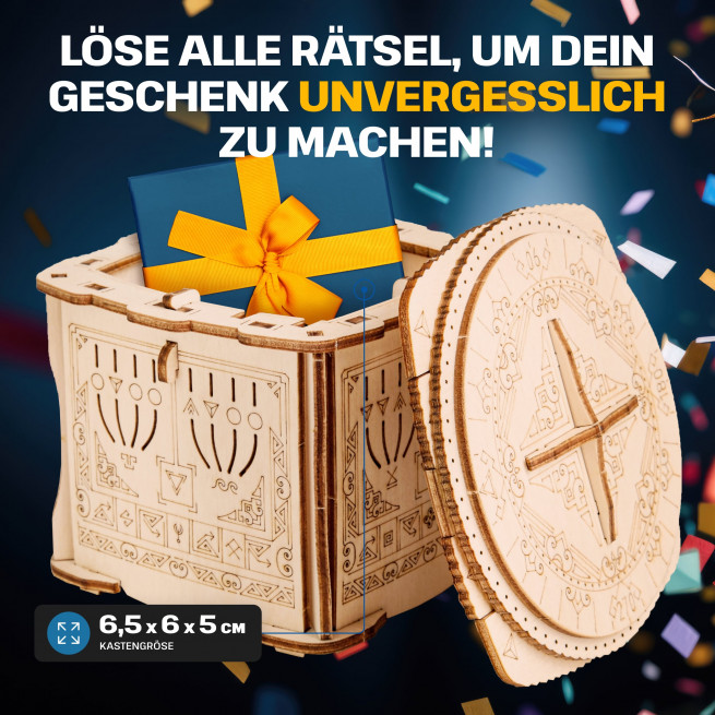 Fotos und Abbildungen von Wooden Secret LOCK BOX, 3D PUZZLE BAUSATZ ZUM SELBERBAUEN. ESC WELT.